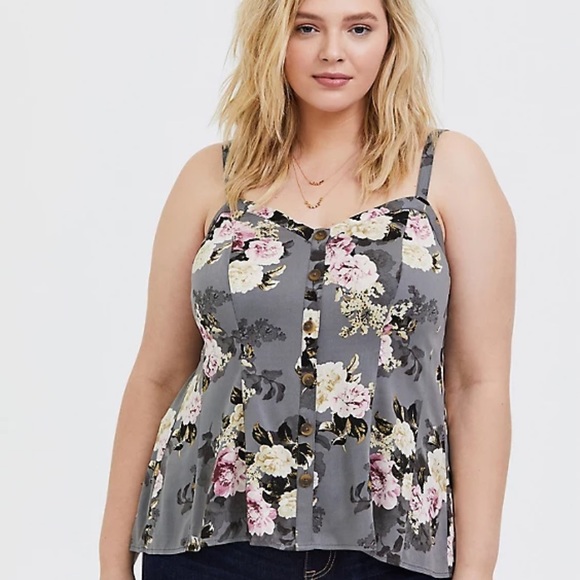 NWT GREY FLORAL CHALLIS FIT & FLARE MIDI CAMI - Picture 5 of 8